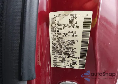 2004 Nissan Frontier Xe from USA, damaged, VIN 1N6DD26T84C429424